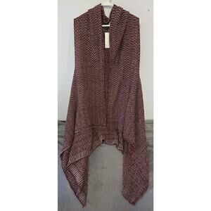 Pinkilicious Long Duster Sweater Open Cardigan Burgundy White Sleeveless S/M NWT